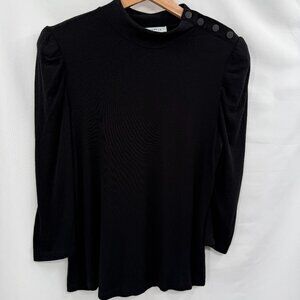 Evereve Ribbed Puff Sleeve Shoulder Snap Long Sleeve Mock Neck in Black | Medium